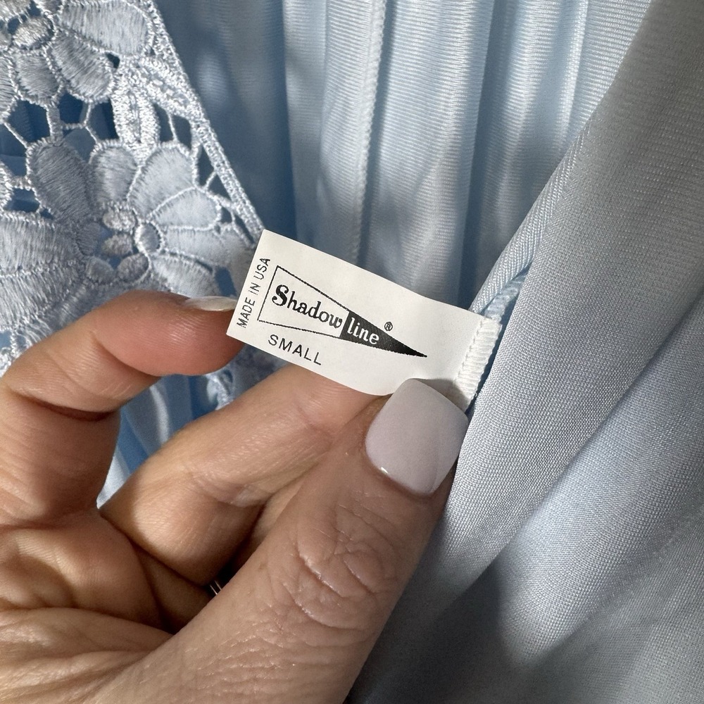 Shadowline Gown & Robe Set Blue Floral Embroidered Trim Womens Size Small VTG - Picture 6 of 7